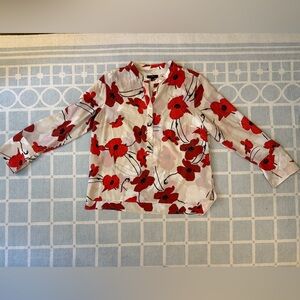 J. Crew Red and White Floral Blouse